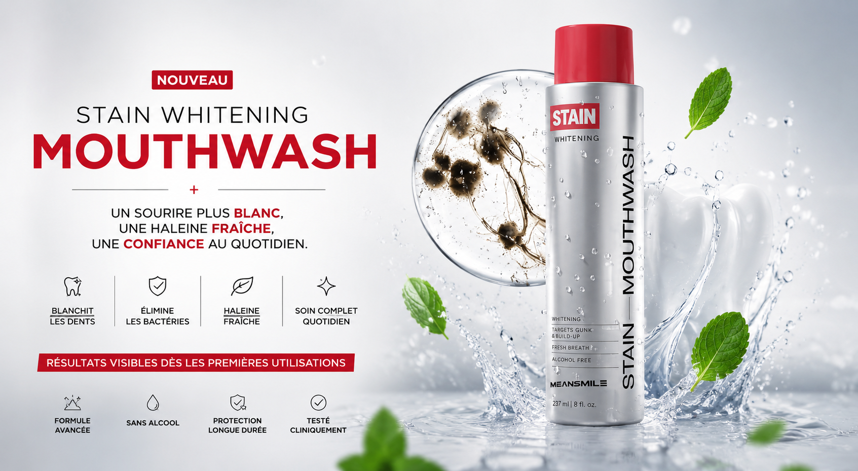 Bain de Bouche Blanchissant Premium – Haleine Fraîche & Sourire Éclatant | Skinora
