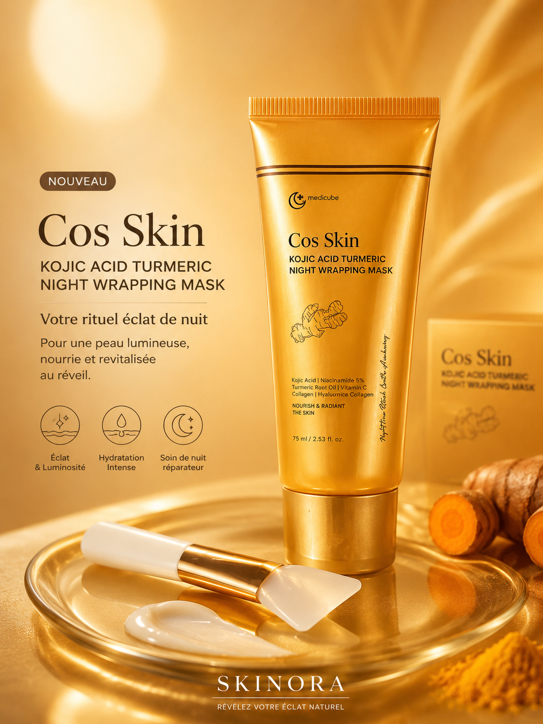 Masque de Nuit Éclat au Curcuma & Acide Kojique – Peau Lumineuse au Réveil ✨
