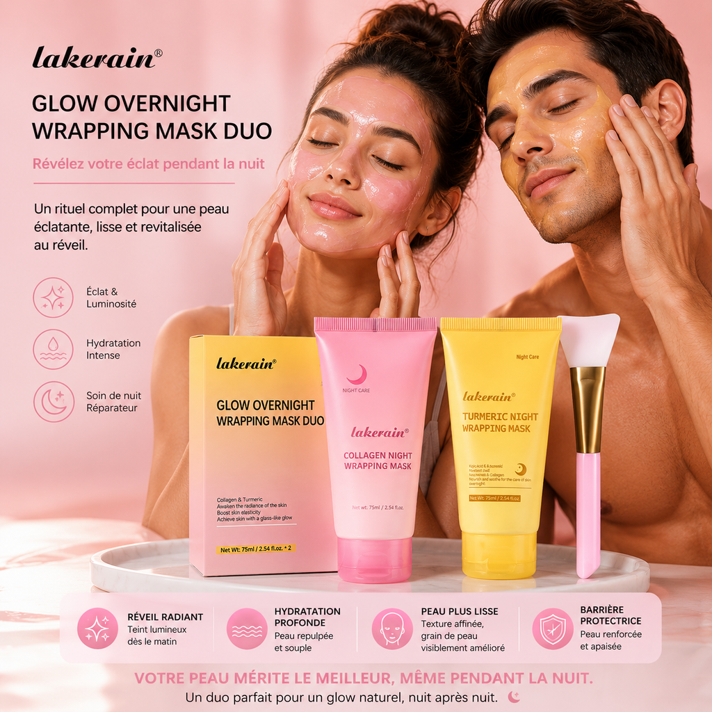 Pack Glow Overnight™ – Duo Masques de Nuit Collagène & Curcuma | Skinora